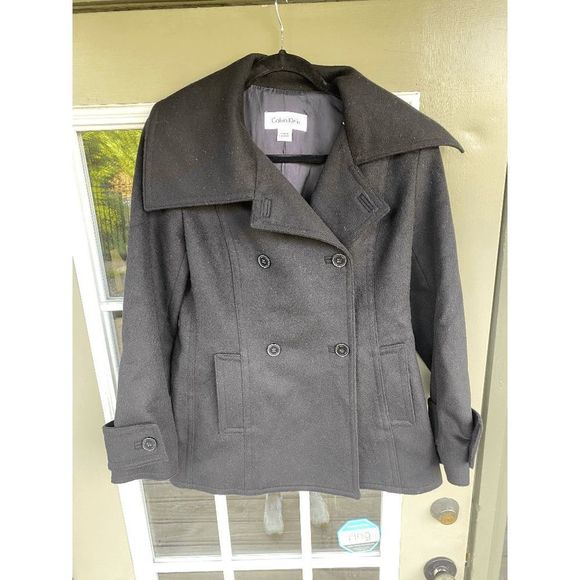 Calvin Klein Cashmere Wool Black Pea Coat Jacket EUC- Size 6, MSRP $300 - Picture 4 of 12